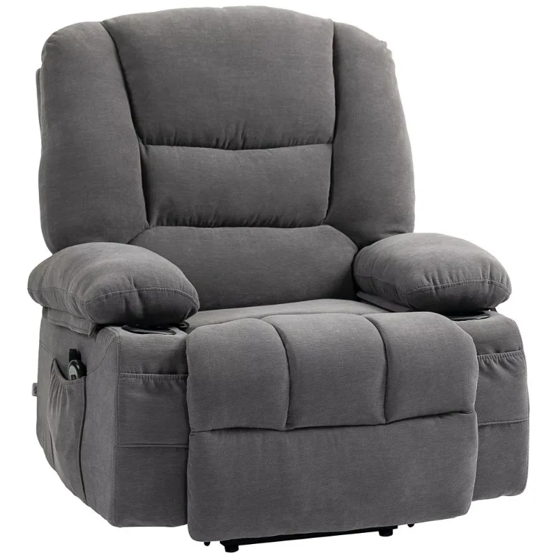 Charcoal Gray Electric Recliner Chair with Vibration Massage Heat Quick Assembly Side Pockets Power Lift-Recliner