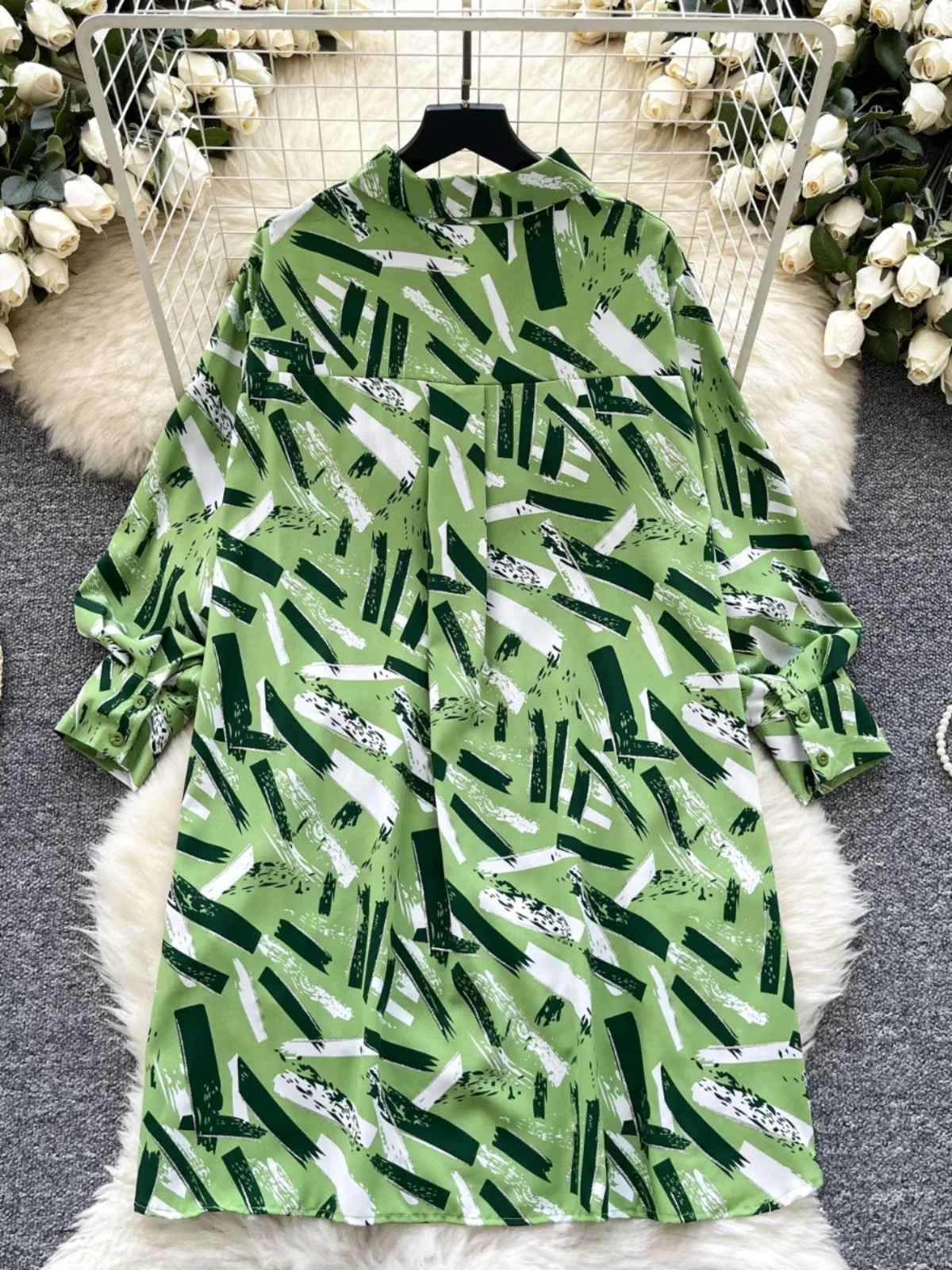 قميص نسائي أنيق غير رسمي على طراز هونج كونج، متعدد الاستخدامات، فضفاض للتخسيس، مخفي بأكمام طويلة، مطبوع، غير رسمي #2