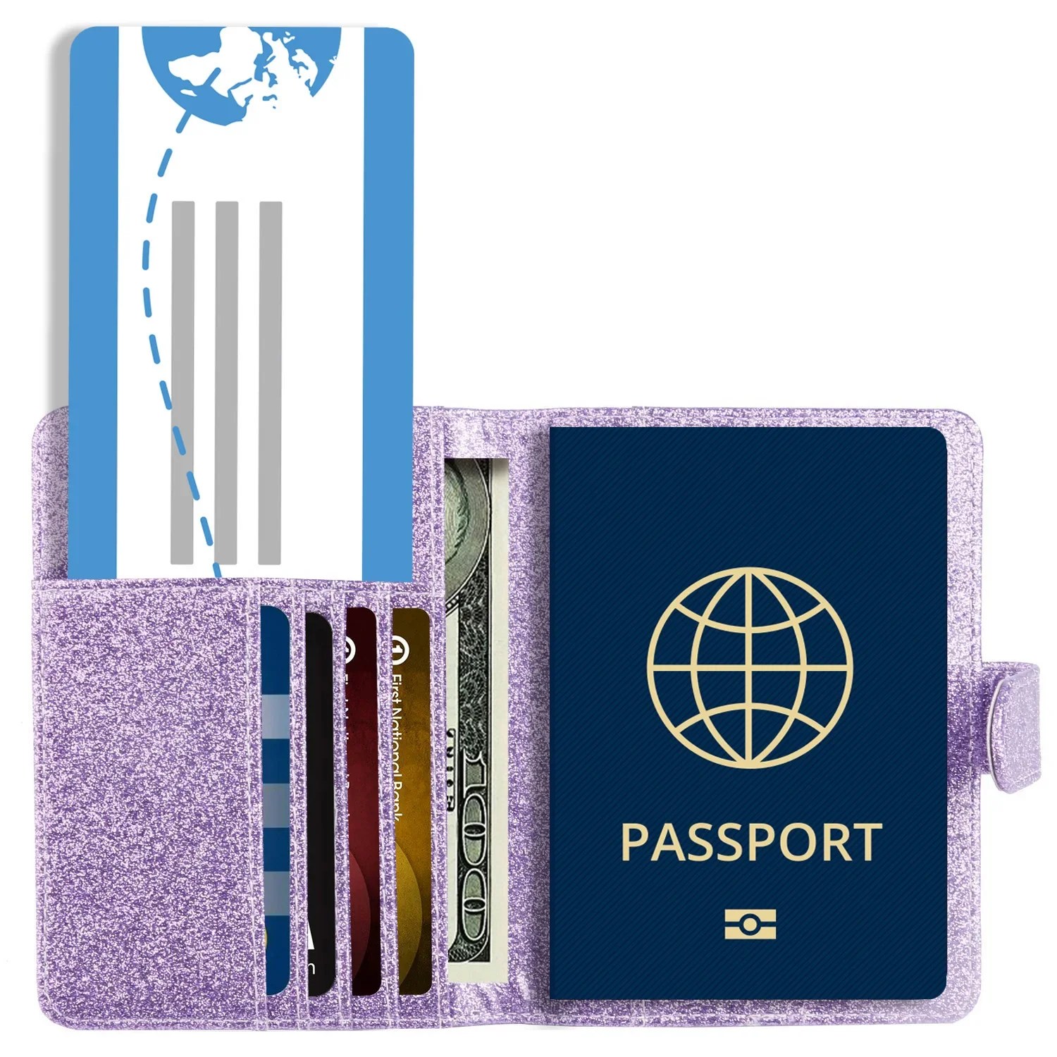 RFID Blocking Glitter Passport Holder with Magnetic Buckle, Travel Accessories Passport Wallet Cover for Women