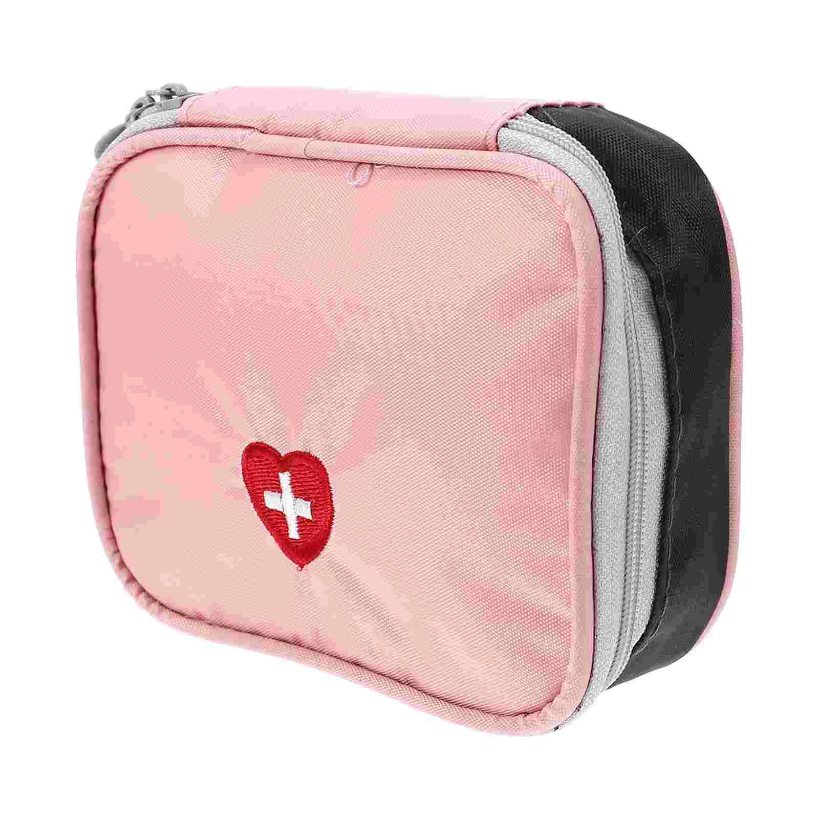 Portable Mini First Aid Medicine Bag Polyester Medicine Storage Box Small Organizer Emergency Medicine Package (Pink)