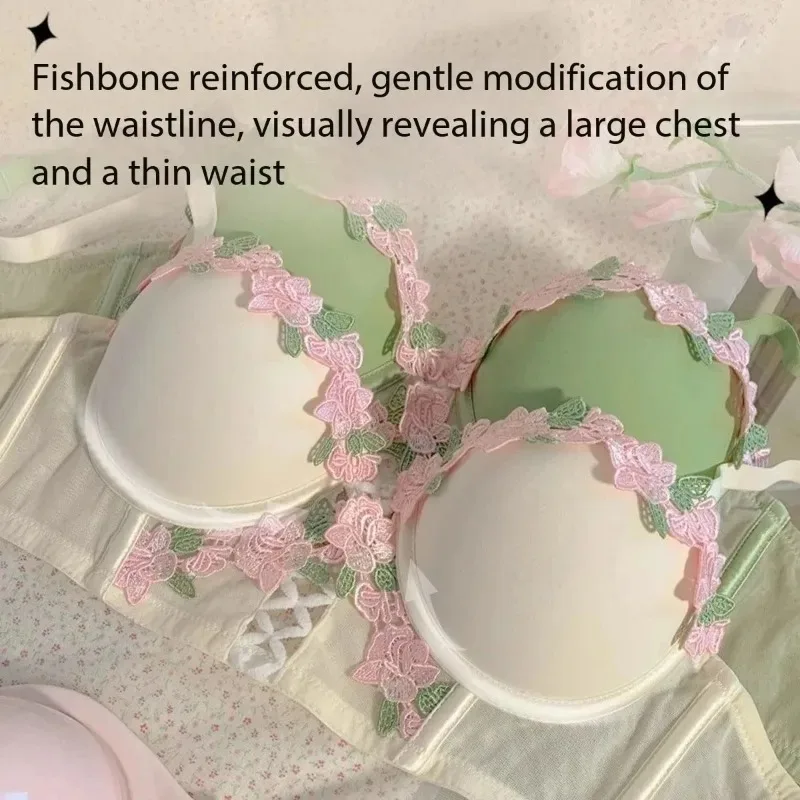 Zoete bloemenlingerieset Crème kanten bralette Leuke push-up bh voor dames met kleine buste Puur en sensueel geborduurd draadloos