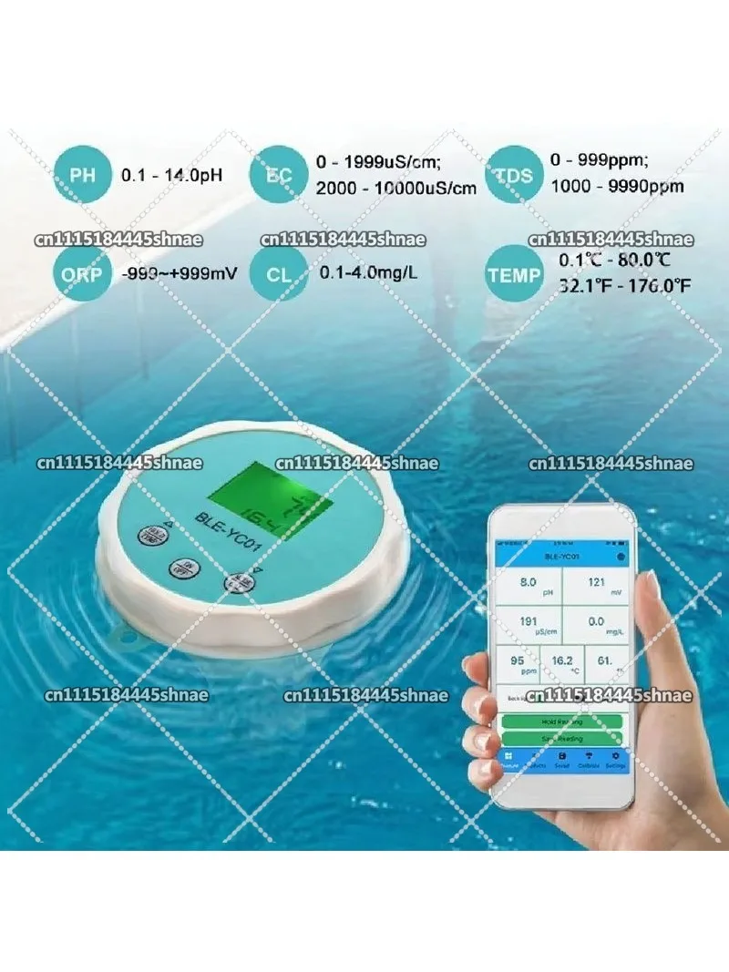 6 In 1 Water Quality  PH EC TDS ORP Temperature Chlorine APP Display Swimming Pool Bluetooth Water Quality Teste