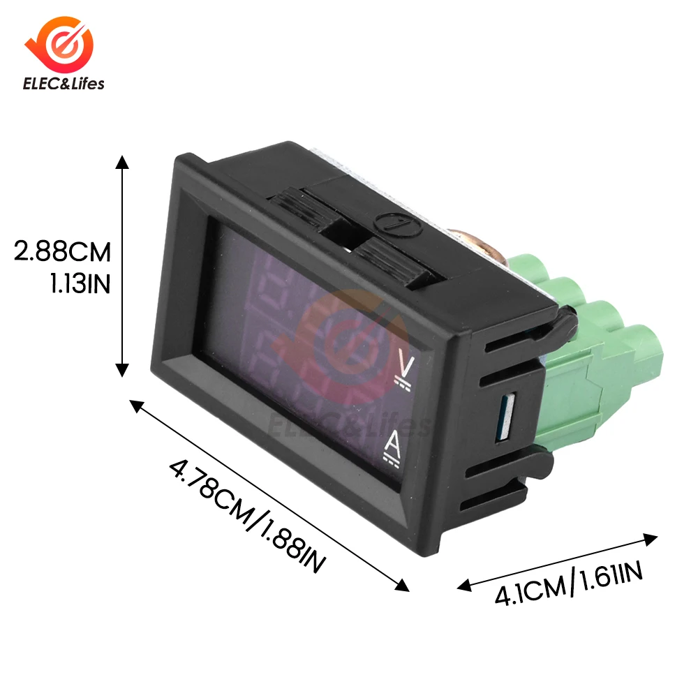 DC 7-100V 20A 50A Voltmeter Ammeter Mini Digital Amp Volt Voltage Current Meter Detector Tester 0.28\