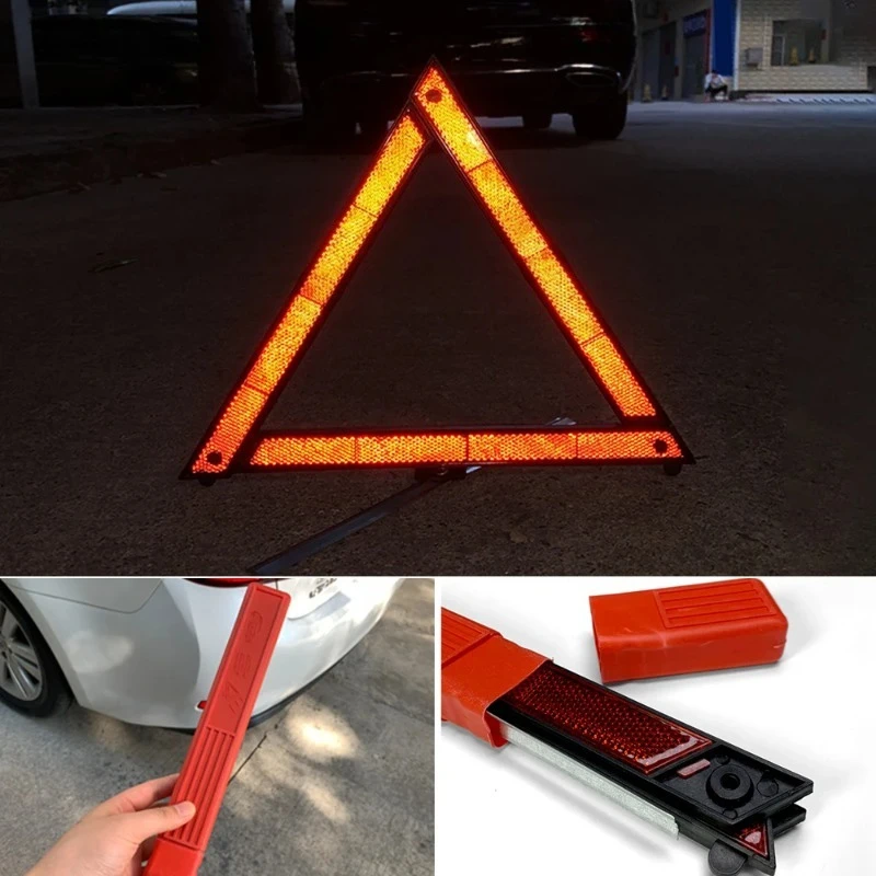 Car Triangle Reflective Tripod Emergency Breakdown Warning Reflective Sticker Safety Hazard Foldable Stop Sign Car Accessories