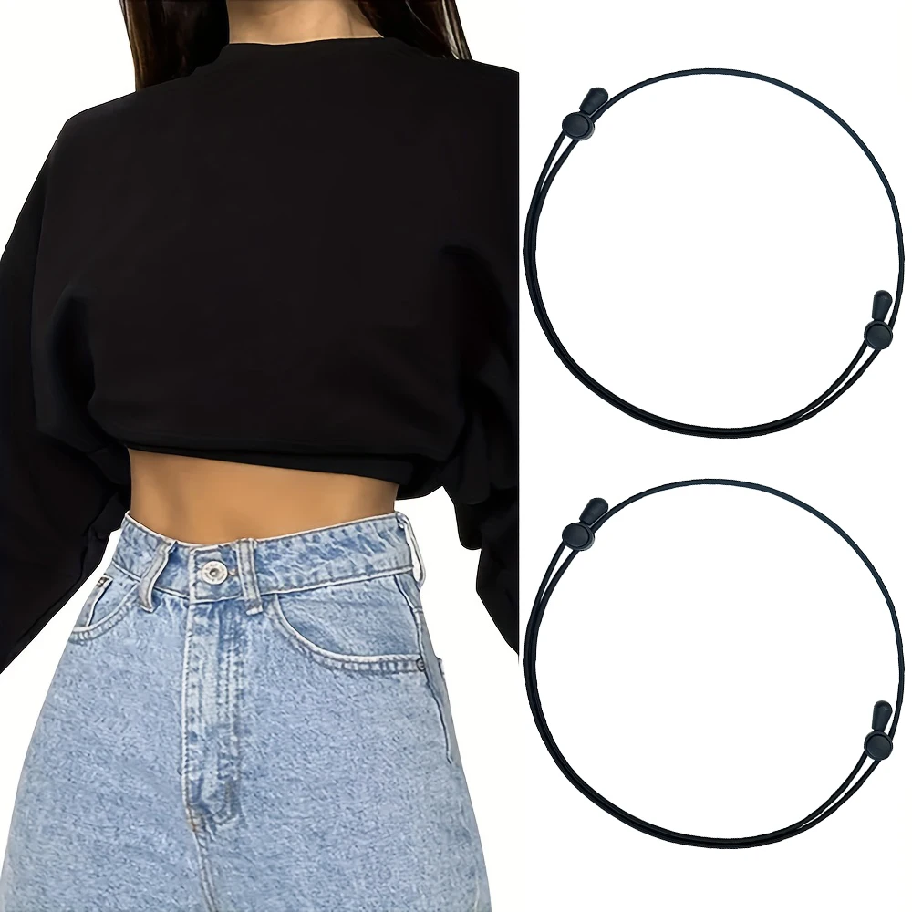 2 Pack Adjustable Band Crop Tuck Tool, Black Elastic Crop Tuck for Sweater, Shirt, Summer Crop Tops Adjustable Band