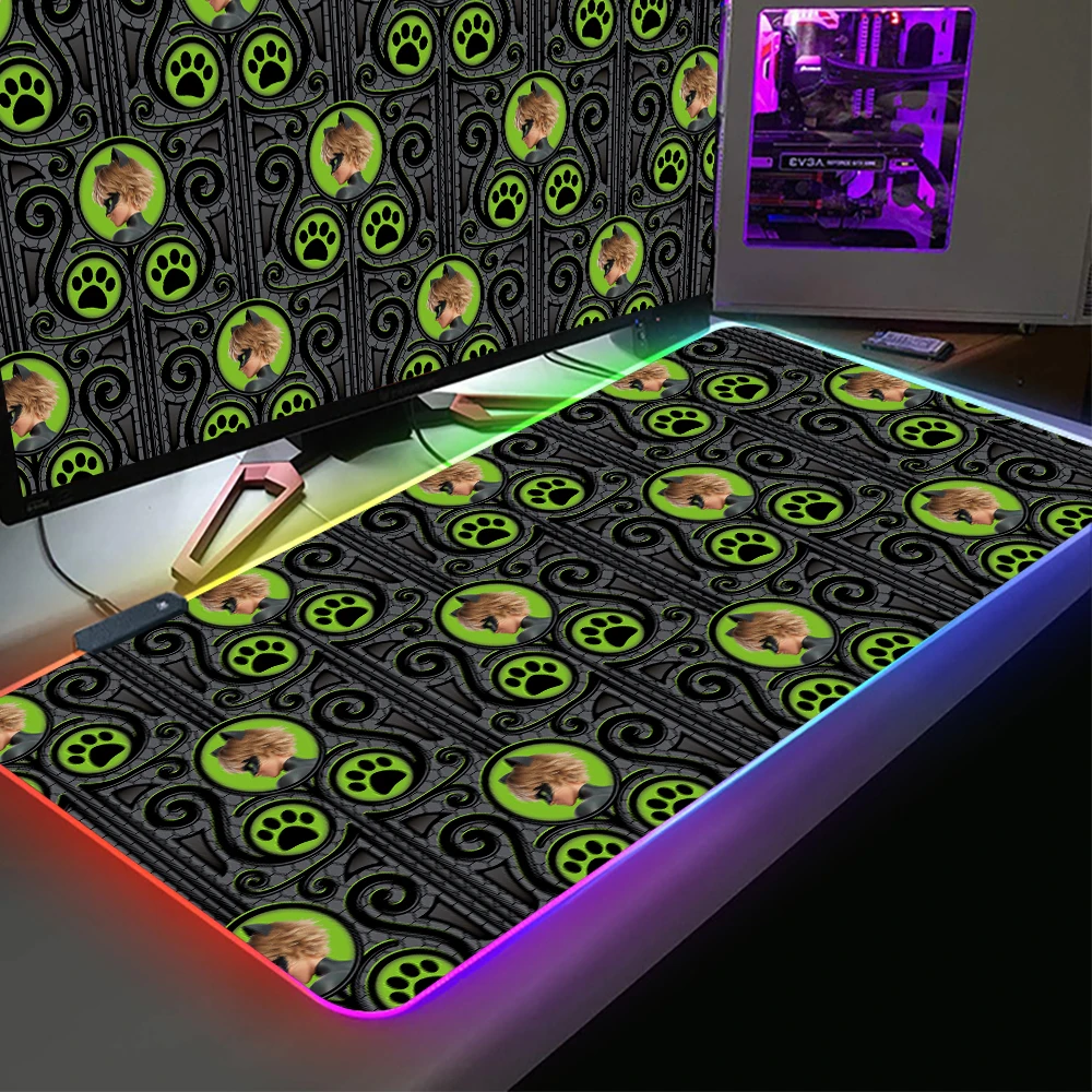 Cute Girl Warrior Mouse Pad RGB Game Accessorie Cartoon M_Miraculouss Speed Keyboard Desktop 900x400 XXL Gamer Glow LED Computer