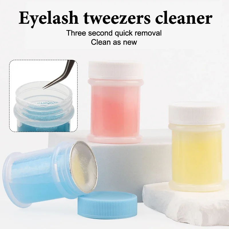 Limpiador de pinzas, botella de plástico, pinzas para extensión de pestañas, solución de limpieza, esponja, removedor de pegamento para pestañas, herramienta de limpieza