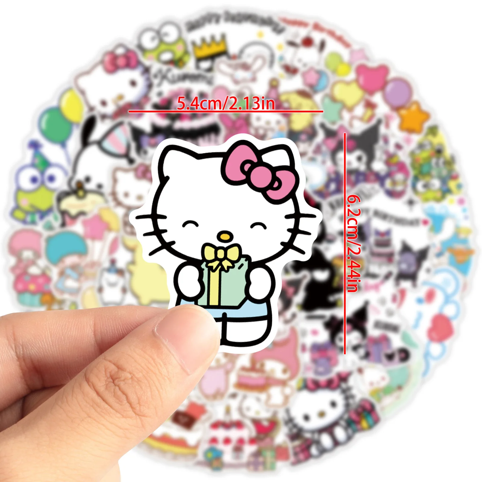 

10/30/50PCS Sanrio Happy Birthday Funny Cute Hello Kitty Kuromi Graffiti Stickers Decorative Water Cup Scrapbook Suitcase Decal