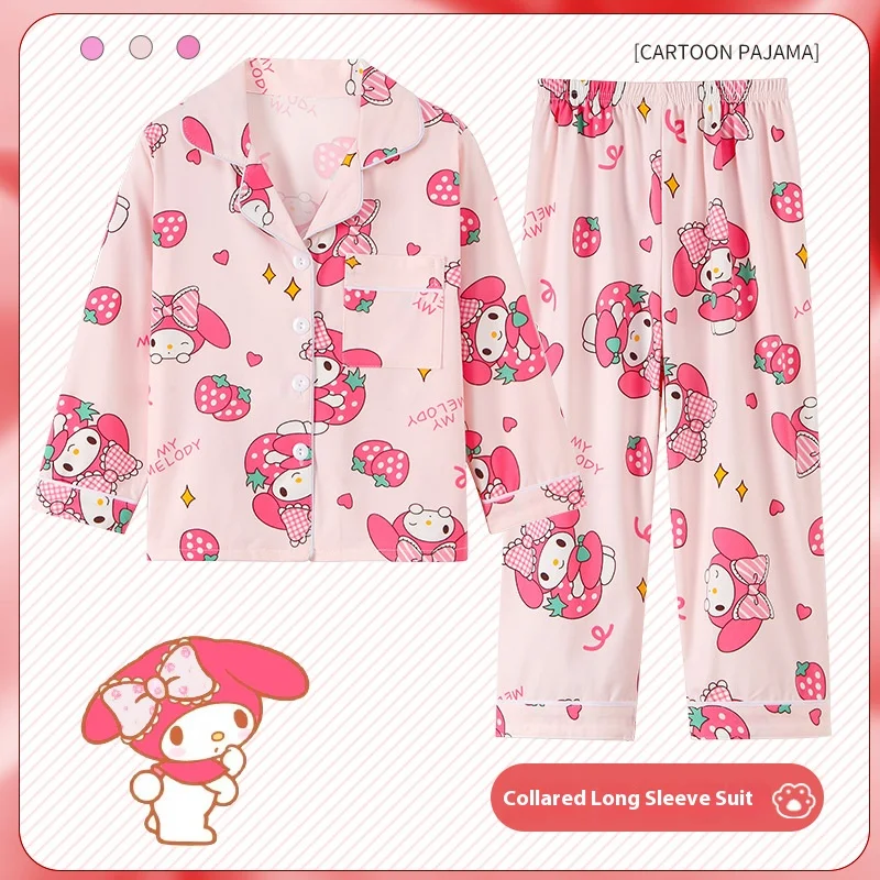 

Детские удобные пижамы с длинными рукавами и мультяшным принтом Sanrio, домашняя одежда для сна для мальчиков и девочек, свободная одежда, повседневная весна и осень
