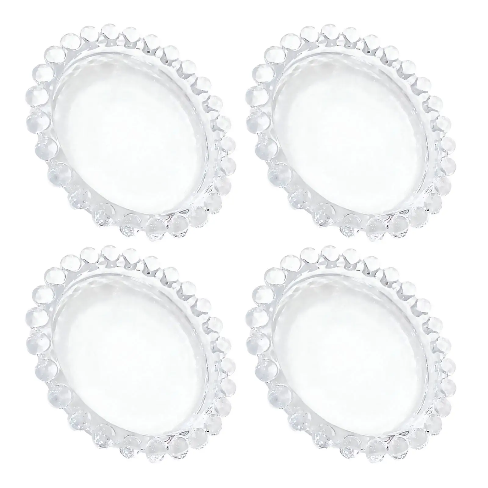 4Pcs Pearl-Edge Glass Wax Plate Elegant Decorative Drip Tray Heat-Resistant Reusable Clear Wax Holder for Taper Candles
