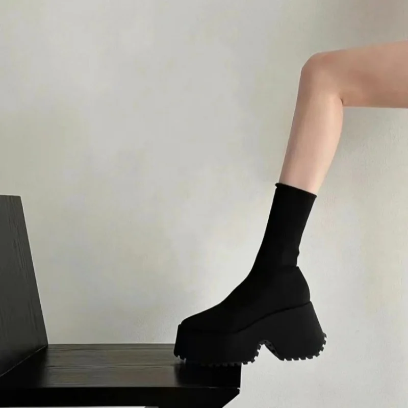 Ankle Super High Heels Chelsea Boots Women Shoes 2023 New Chunky Ladies Shoes Sexy Pumps Platform Goth Motorcycle Black Boots