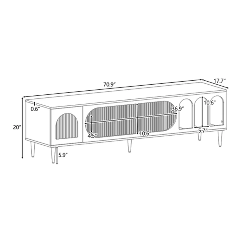 Suporte de TV moderno U-Can para TV de até 70 polegadas, mesa de console de mídia de TV para centro de entretenimento, com 3 prateleiras e 2 armários