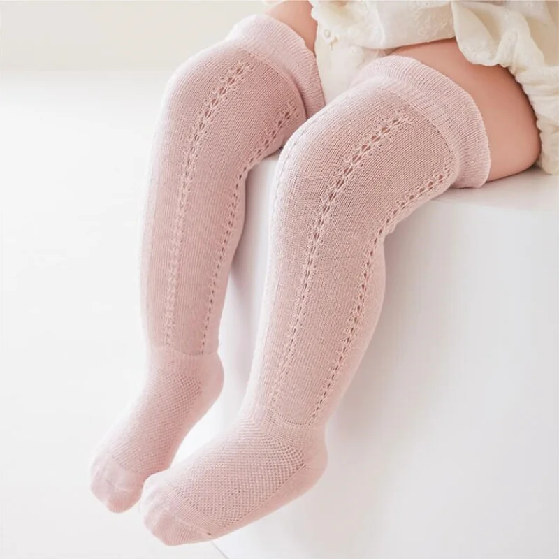 5Pairs/Set Baby Long Socks For Boys Girls 0-5Y Soild Thin Mesh Knee-high Socks Toddler Cotton Soft Boneless Stockings Summer New