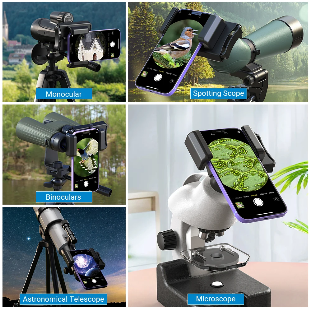 APEXEL New Updated Telescope Phone Adapter 360° Rotation Shooting Binoculars  Connector Clip Bracket Clamp for Mobile Phone