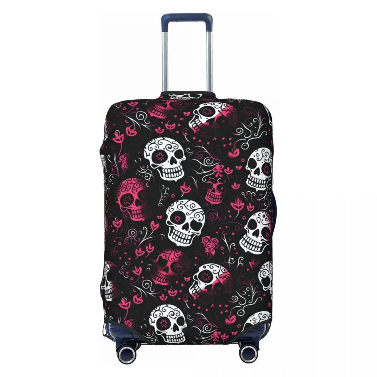 

Custom Cute Gothic Skull Flower Pattern Luggage Cover Protector Elastic Travel Suitcase Covers