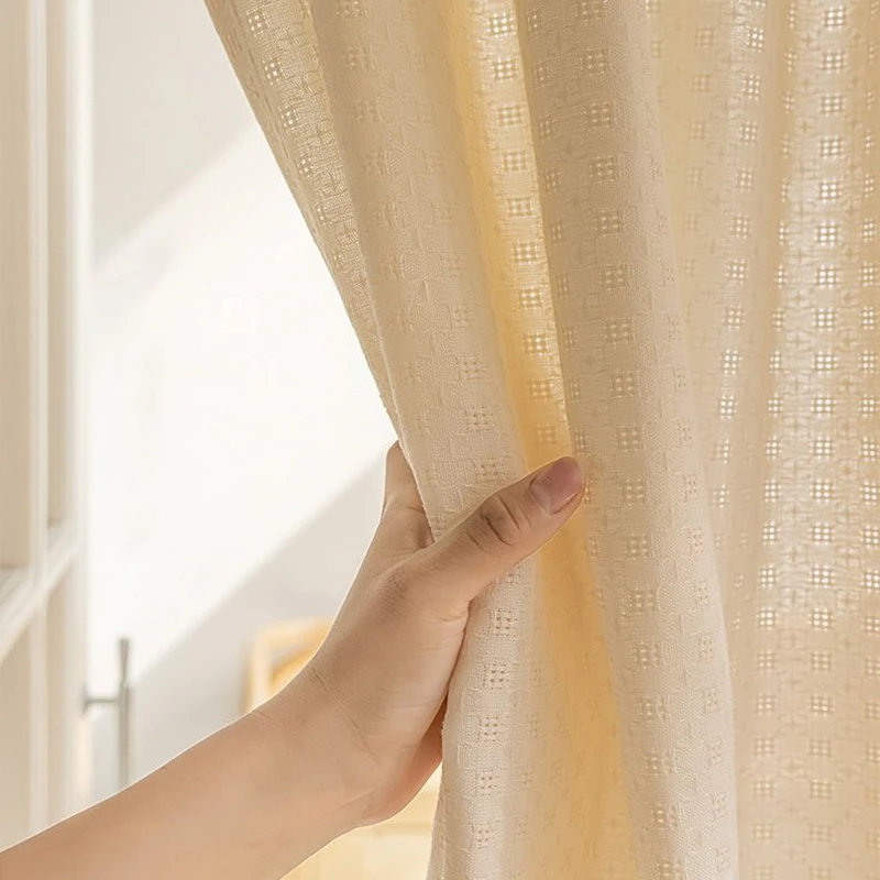 Plain Japanese Simple Grid Door Curtain Half Curtain Home Partition Curtain Living Room Bedroom Semi-blackout Solid Color Drape