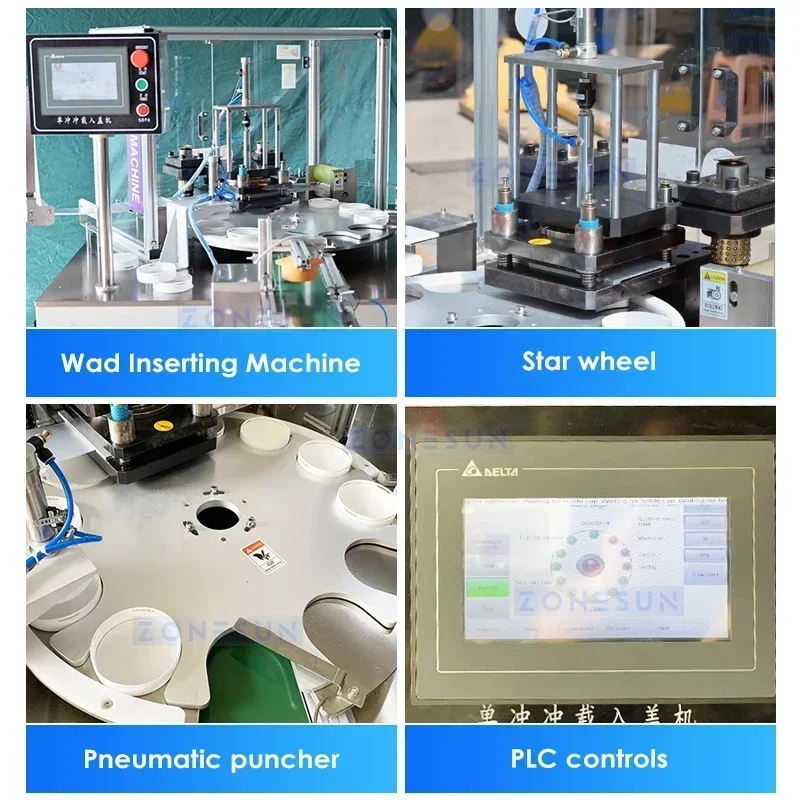 ZONESUN Automatische Induktions-Wad-Einsatzmaschine, Verpackung, Vibrations-Zuführung, Aluminiumfolien-Einsatz, Kunststoff-Flaschendeckel ZS-WIM02