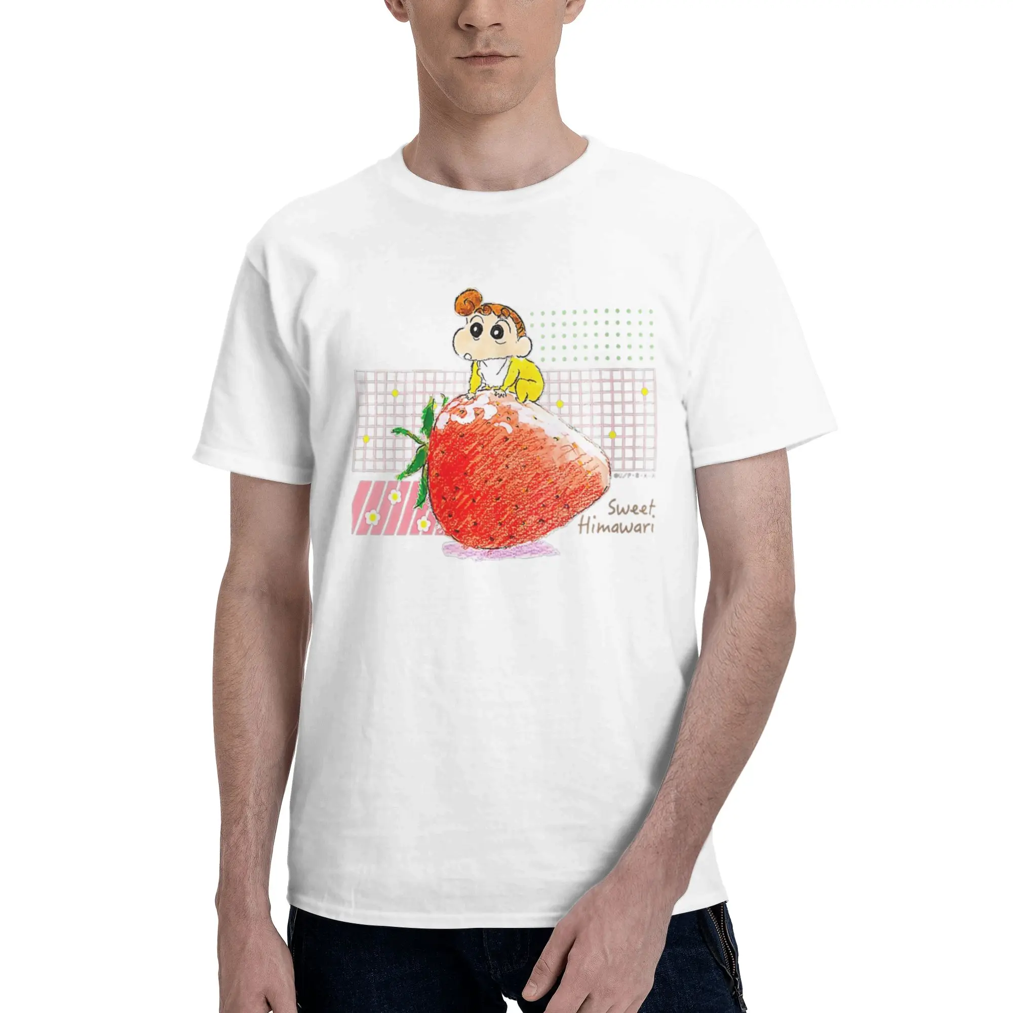 Cute Men T Shirts Crayon Shin-chan Awesome Tee Shirt Short Sleeve O Neck Pure Cotton Birthday Present Tops T-Shirt