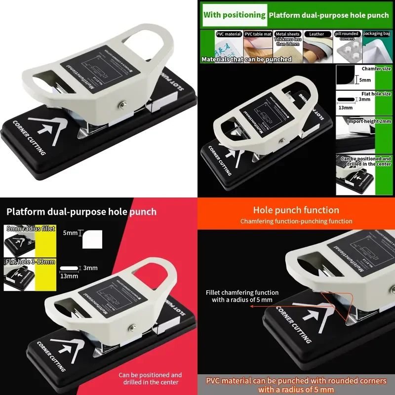 Dual-Purpose Desktop PVC Document Card Corner Cutting Machine Flat Hole Chamfering Punches with Comfortable Flat Hole Pliers