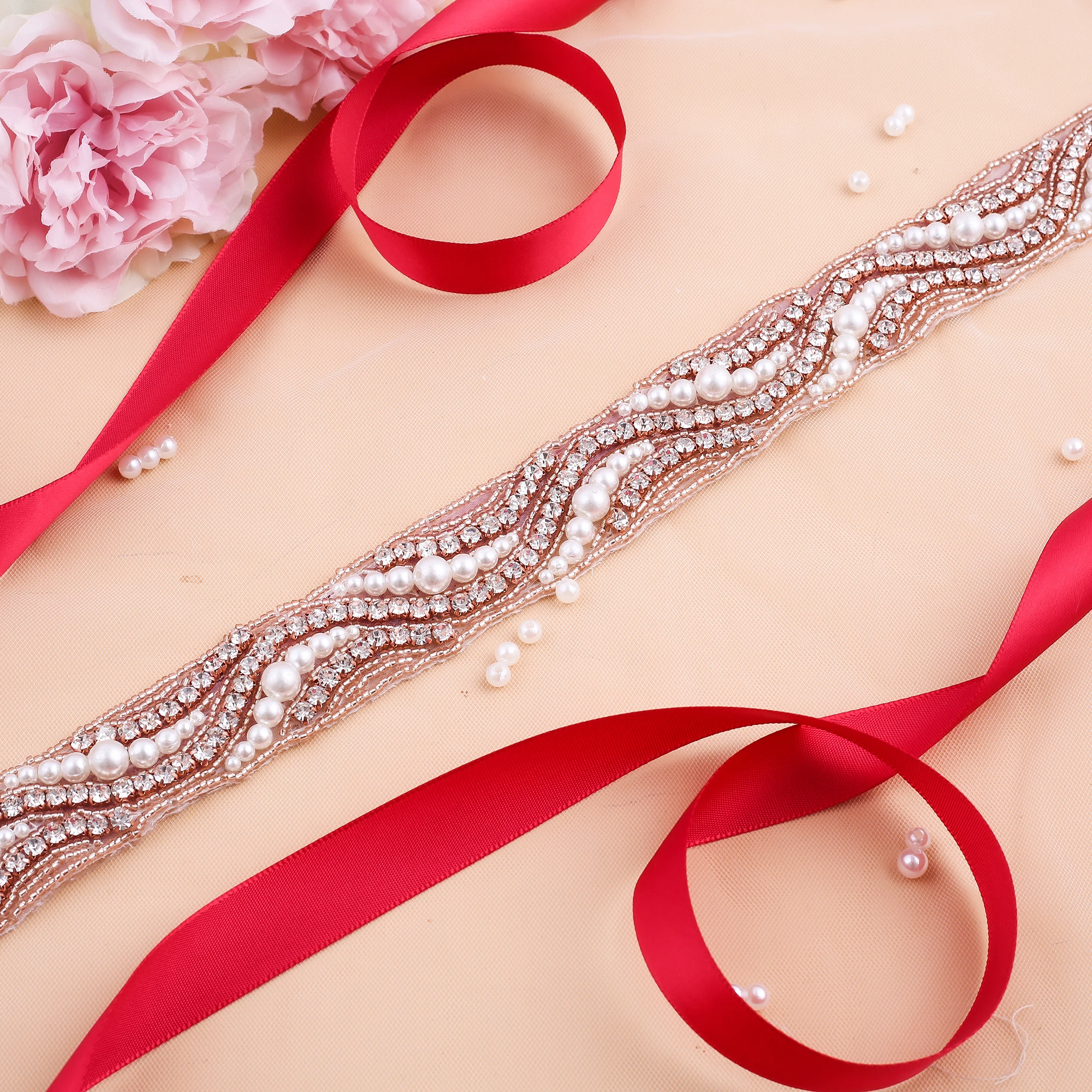 NZUK – ceinture de mariée perlée, faite à la main, en or Rose, avec diamants, accessoires pour robe formelle