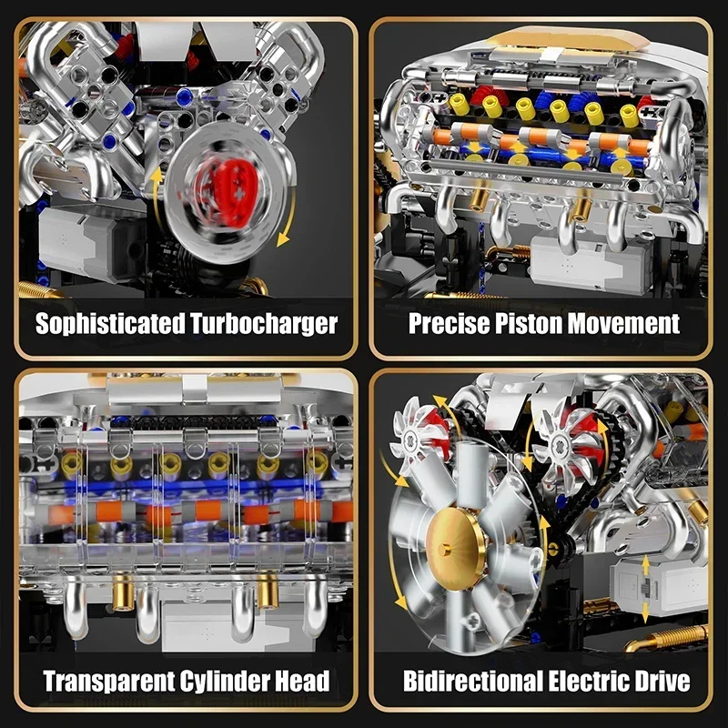 MOC Mechanical V8 Engine Electric Turbocharger Assembly Model Creative Educational Toys Christmas Gifts for Boys Kids