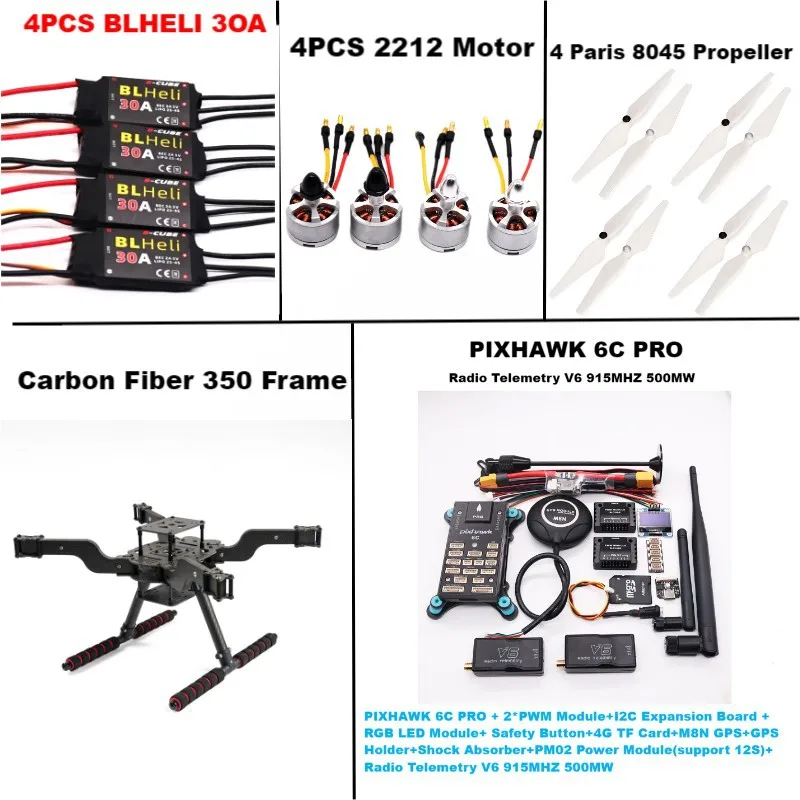 B-CUBE Open-source New Intelligent Drone FLY350 PIXHAWK 6C M8N Kit Ardupilot Radio Quadcopter BLHELI 30A ESC 2212 Motor RC