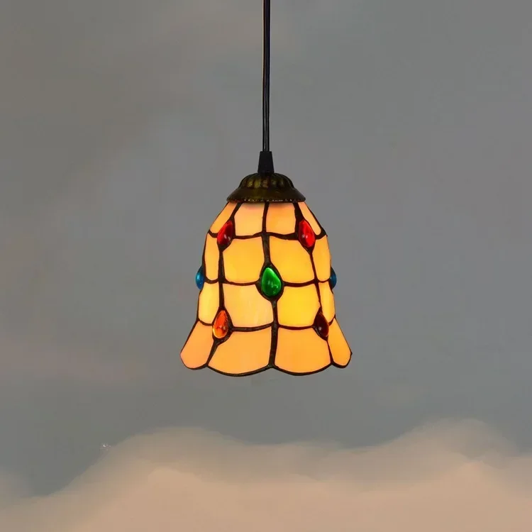 6inch Stained Glass Tiffany Lamp, Vintage Pendant Light for Dining Room Bedroom Porch