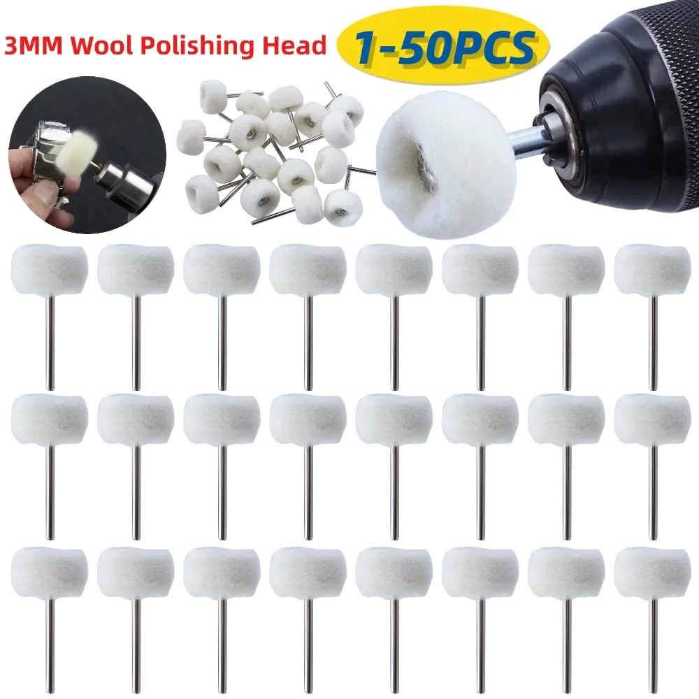 1-50 sztuk Mini wełniana głowica polerska 3mm Shank tarcza polerska szczotka polerska wiertarka obrotowa szczotka ścierna ręczne szlifowanie narzędzia do polerowania