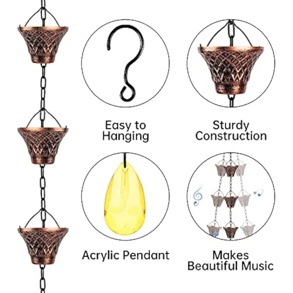 Versatile Iron Grain Rainwater Chain 2.6-Meter Decorative Rain Chain Functional Downspout Splitter