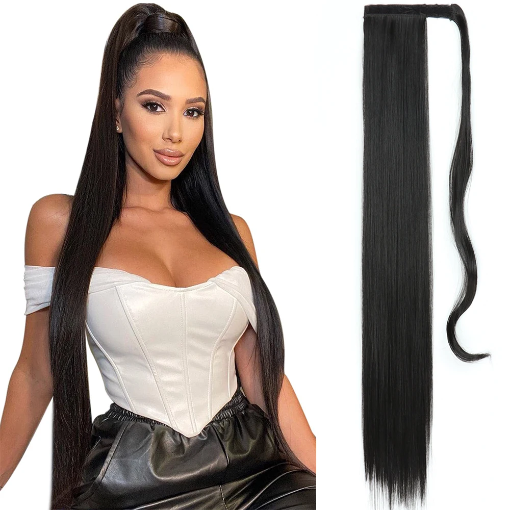 

Synthetic Ponytail Extensions Long Straight Hair Heat Resistant Clip In 34Inch Wrap Around Pony Tail Hairpiece For Women