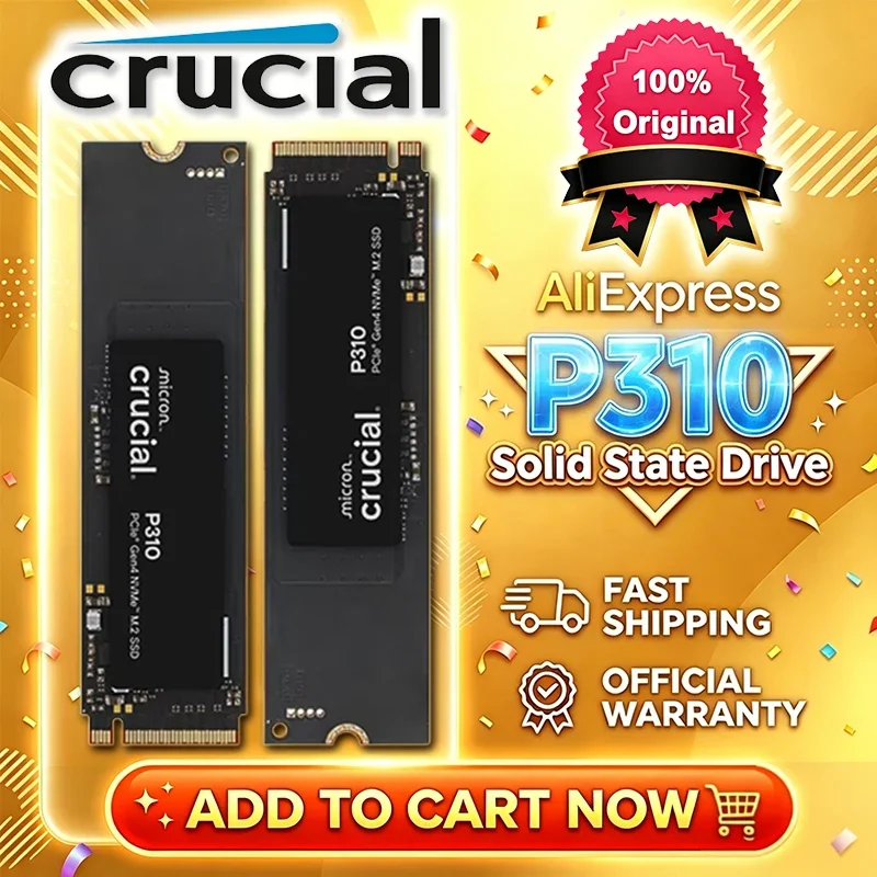 Crucial P310 1TB 2TB 2280 PCIe Gen4 3D NAND NVMe M.2 SSD – Até 7.100 MB/s, Unidade de Estado Sólido Interna (PC) (PACOTE OEM)