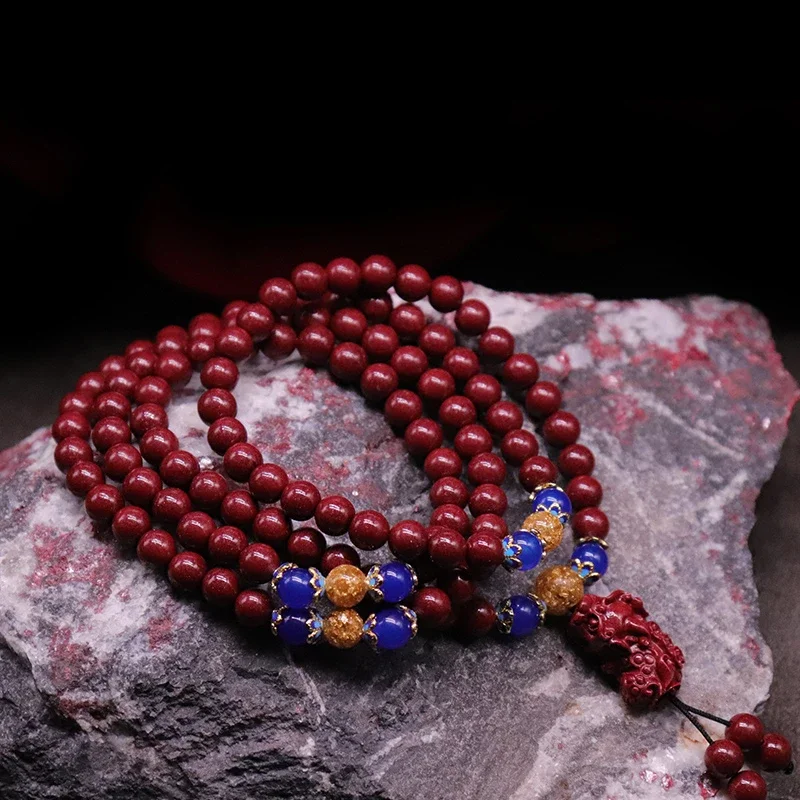 

Cinnabar Bracelet with 108 Beads, Natural Cinnabar Pixiu Charm Bracelet for Women, Empress Purple Gold Cinnabar Bracelet