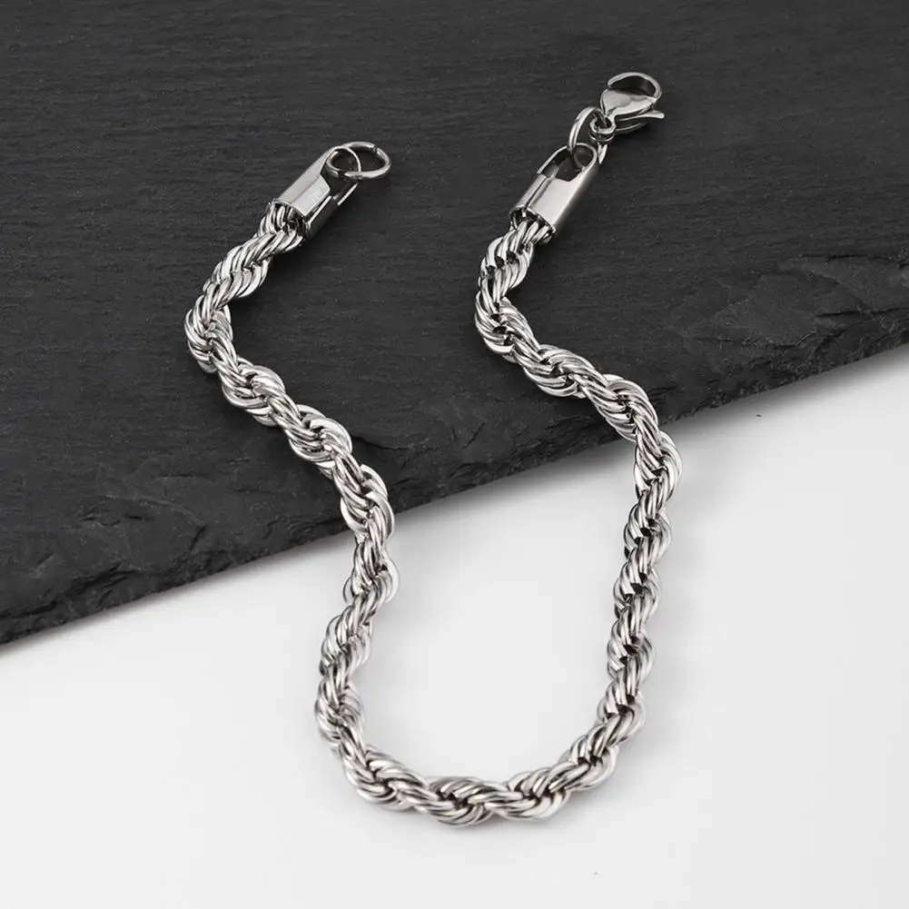 Streetwear Bracelet Men's Thick Hollow Chain Bracelet with Lobster Clasp Polished Stainless Steel Punk Jewelry Twisted Street