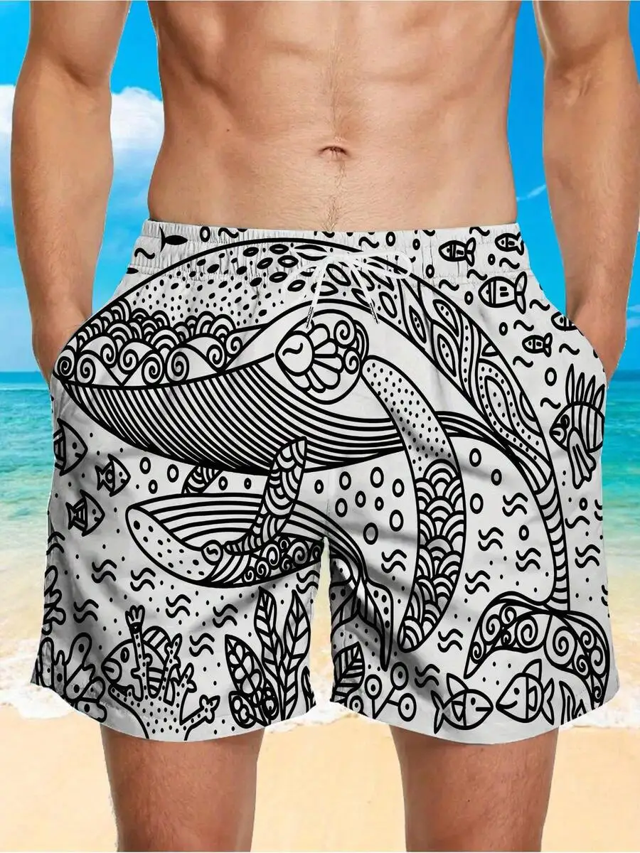 

Mens Casual Beach Shorts With Drawstring And Pockets, Machine Washable, Solid Color