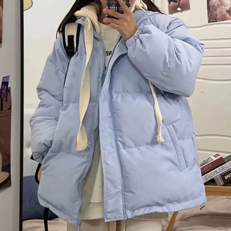 

Short Jacket Woman Parkas Fall Winter 2023 Thick Warm Spliced Coat Korean Fashion Loose Puffer Outerwear