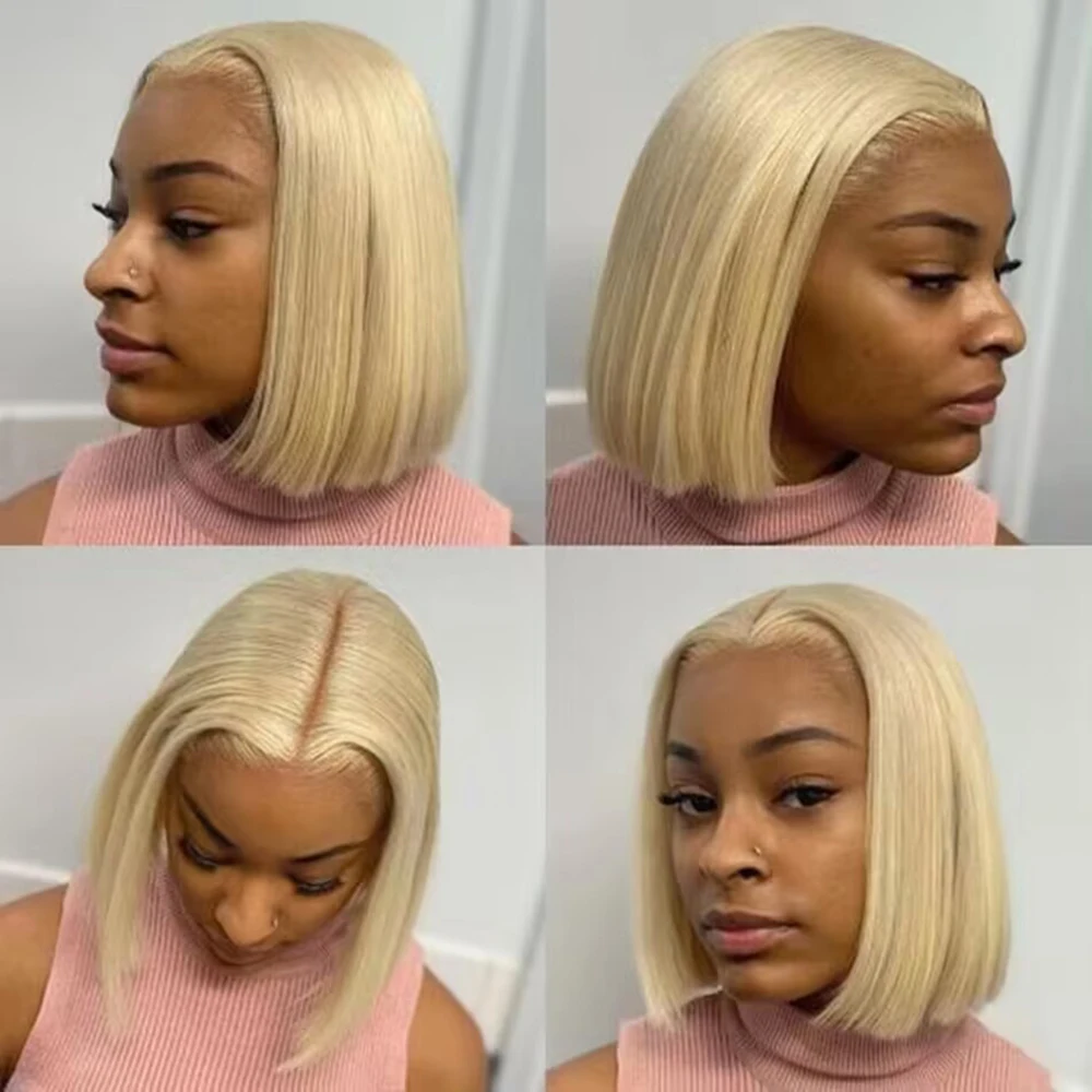 Blonde Straight 613 Short Lace Bob Wig 13×4 Transparent Lace Front Human Hair Wigs 200 Density Brazilian Straight Human Hair Wig