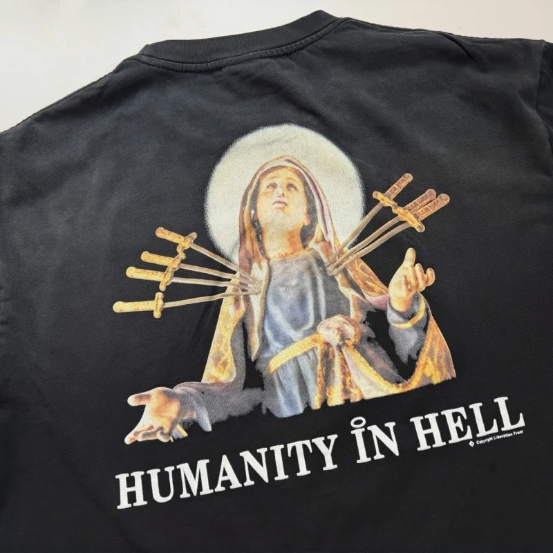 SAINT Cross-Icon Embroidered T-shirt Top Quality Summer Black Men's Women's Casual Loose Fit TEE