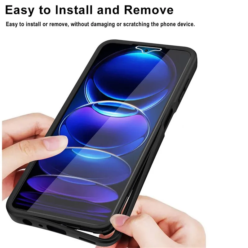 360 Full Shockproof Silicone Case For Xiaomi Redmi 13C 12C 12 10C 9 9A 9C Note 13 12 11 10S 9 Pro Built-in Screen Protector Case