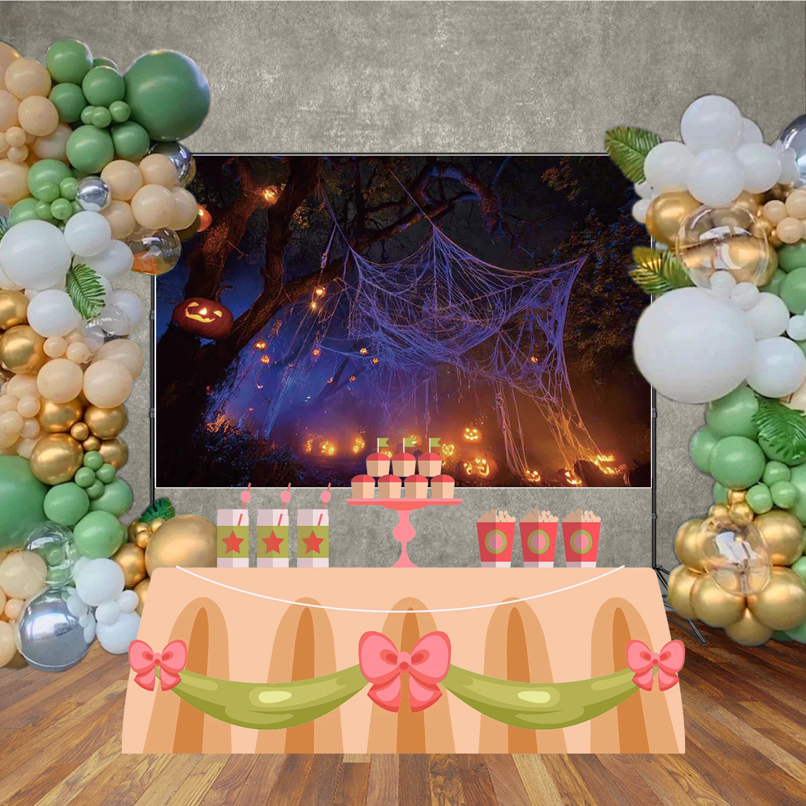 MOON.QG ファンタジーハロウィン背景 ランタン墓地森林フォトゾーン背景撮影小道具新生児写真壁紙