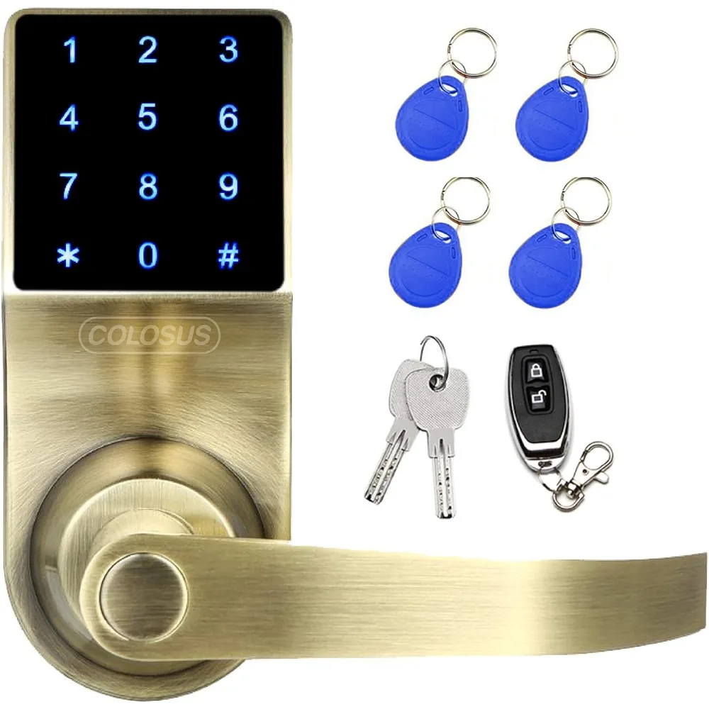 COLOSUS NDL319 Electronic Trusted Digital Keyless Door Lock for Home & Office Security, Touchscreen – 50 User Codes + 4 Key Fobs