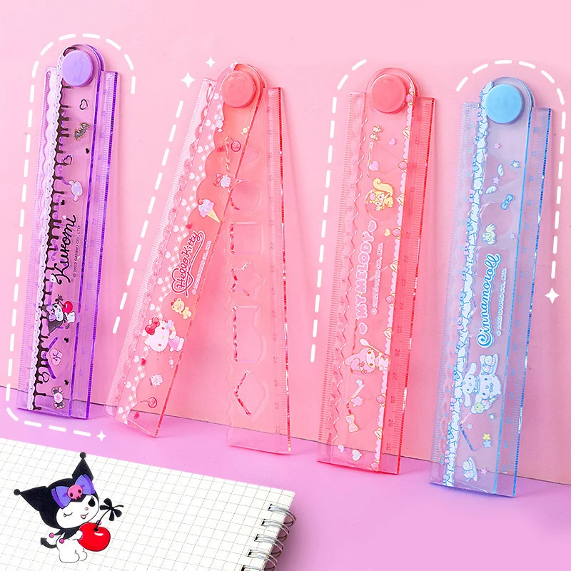 16 pcs/lot Sanrio Kuromi Melody Cat Ruler Cute Folding Rulers Bookmark Drawing Tool Promotional Stationery Gift School Supplies