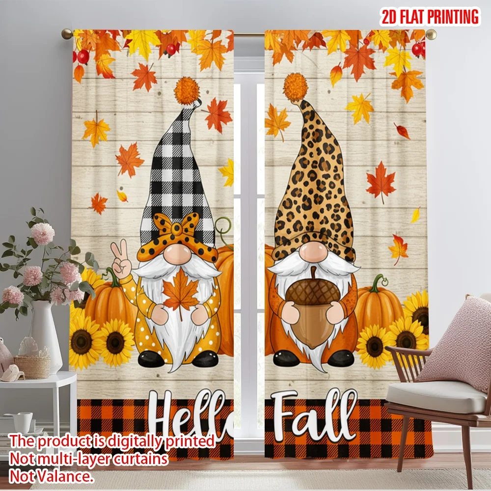 

2pcs 2D flat printing Scene Curtains Gnome Leopard Buffalo Check 100% Polyester Fabric Without Electricity Party Decorations Use
