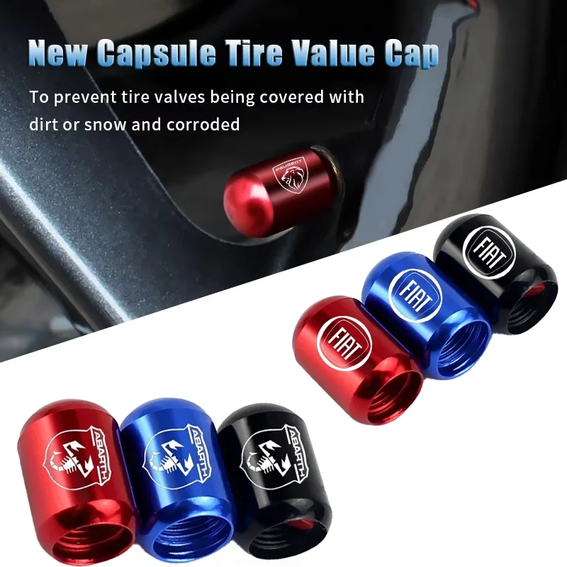 Car Tire Cap Valve Stem Covers for Fiat Abarth Ducato Brava Marea Sedici Barchetta Talento Bravo Seicento 500 Punto Panda Tipo