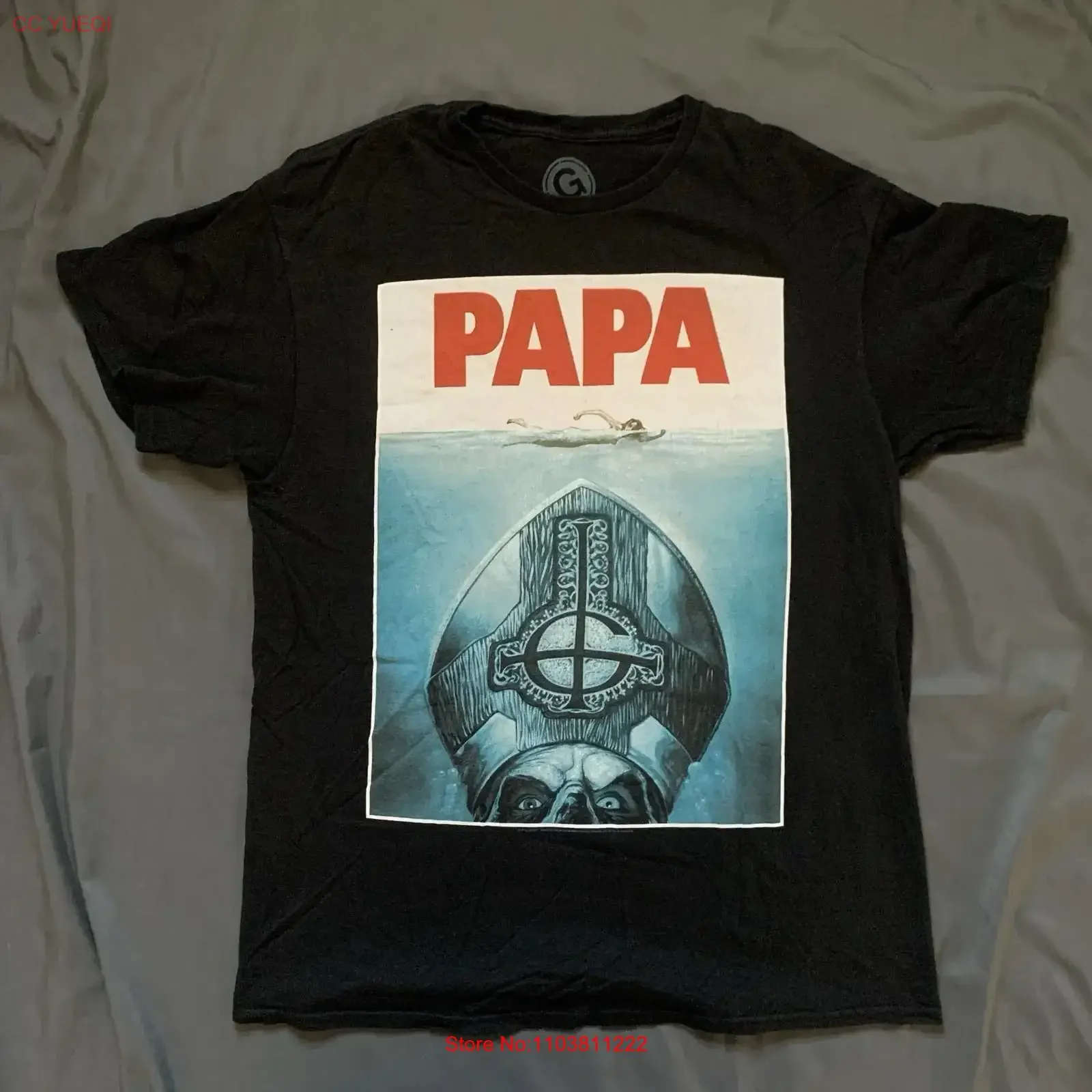 Camiseta negra Ghost Papa Swedish Rock, talla grande para adulto, 19x24, 100% algodón, estilo vintage 2013, lavada, informal, elegante, ropa de diseñador