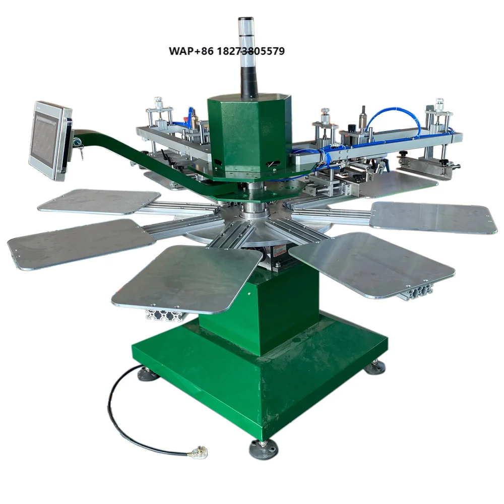 DGRUIDA  Automatic Economical Textile Clothes Rotary Silk Screen 2 Color 8 Stations T Shirt Silk Screen Printing Machine