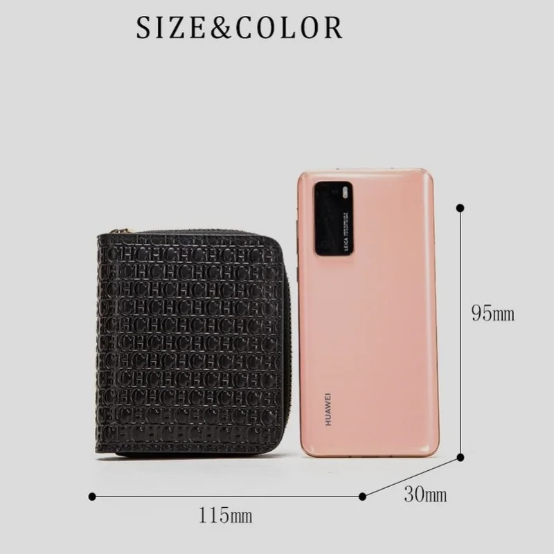 CHCH Genuine Leather Women's Classic Solid Color Printed Retro Wallet  Simple Portable Compact Design with Built-in Divided Pock