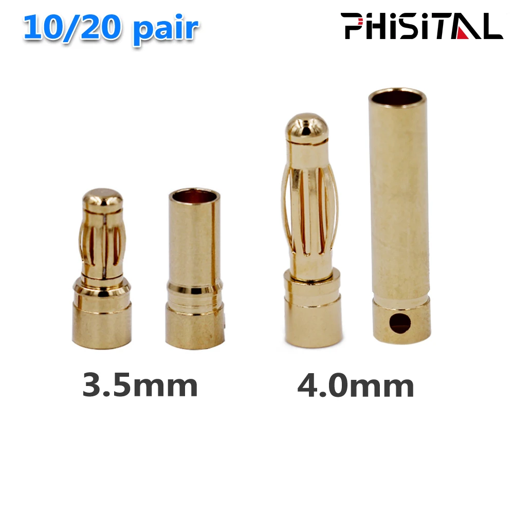 

10/20 pair 3.5mm 4.0mm Banana Plug Adapter Gold Plated Bullet Connector for RC FPV Racing Drone Quadcopter ESC Battery Motor