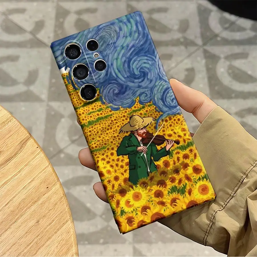 حافظة لهاتف سامسونج جالاكسي S23 FE S24 Plus S24 + S25 Ultra S20 S21 نوت 20 S22 S25 + غطاء هاتف صلب فان جوخ عباد الشمس