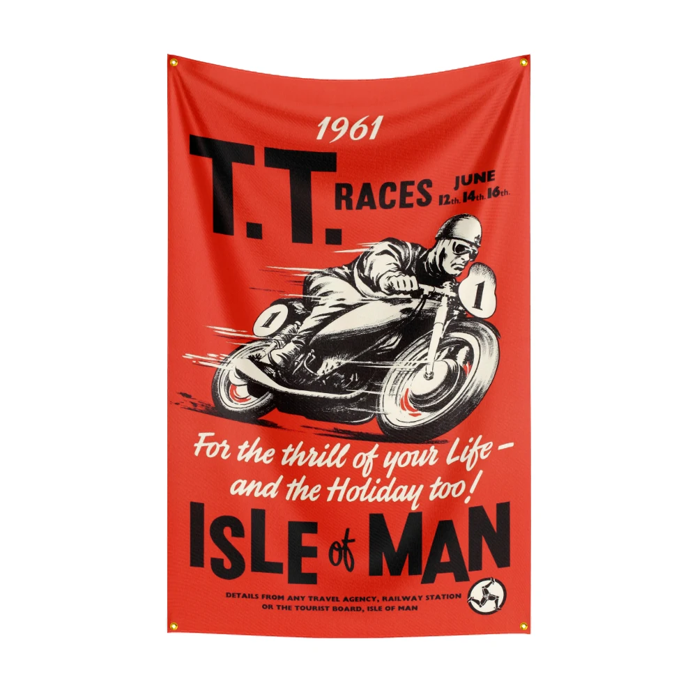 

3X5 FT Isle Of Man TT Flag Polyester Printed Motorcycle Banner For Decor