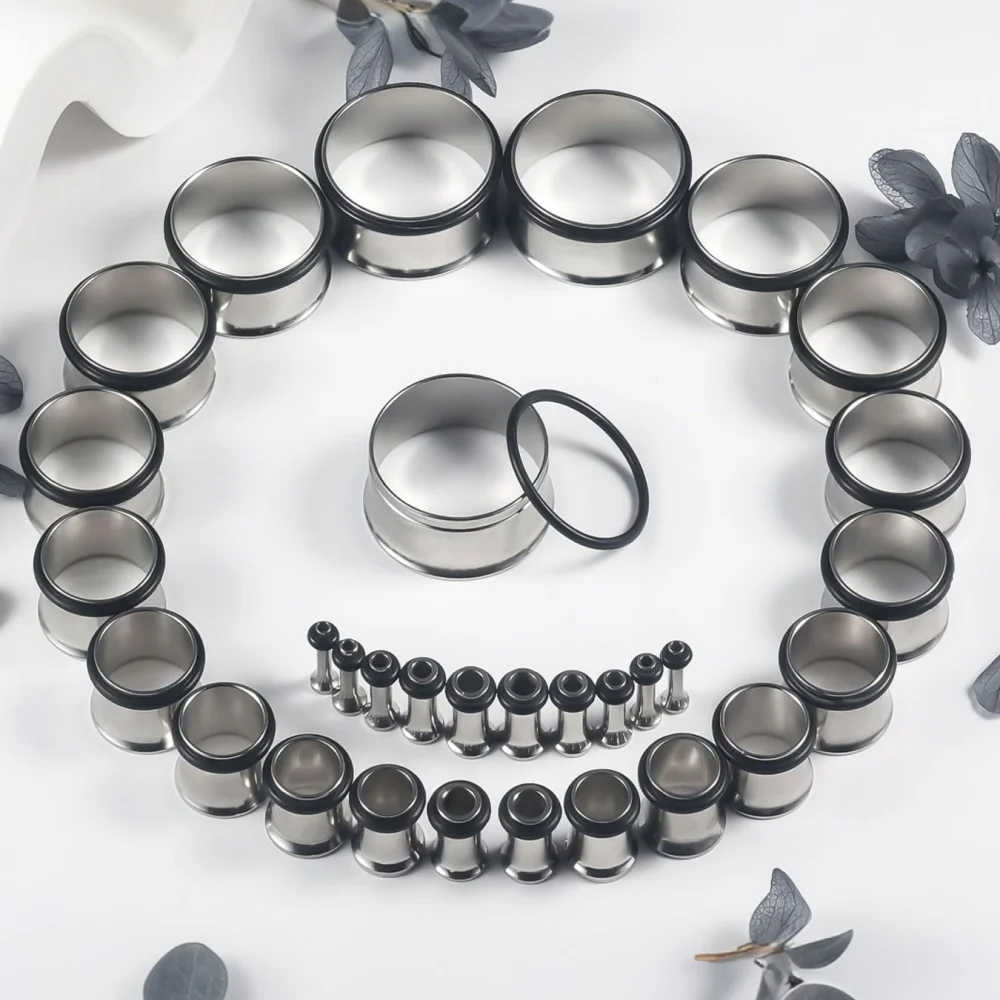 2-20mm Single Flared Gauges Tunnels for Ears O-Ring 316L Surgical Steel Mirror Finish Tunnels Plugs Earrings Hollow Ear Gauges